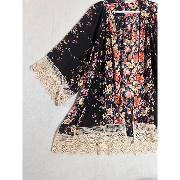 UMGEE Black Cream Open Top S M Oversized Boho Peasant Lace - Picture 2 of 8